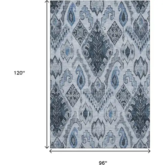 Blue Ivory And Gray Moroccan Washable Area Rug With UV Protection Photo 3