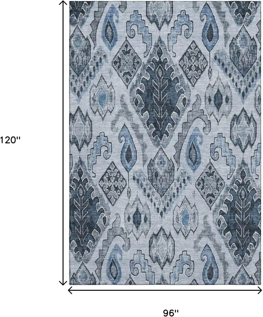 Blue Ivory And Gray Moroccan Washable Area Rug With UV Protection Photo 3
