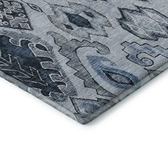 Blue Ivory And Gray Moroccan Washable Area Rug With UV Protection Photo 8