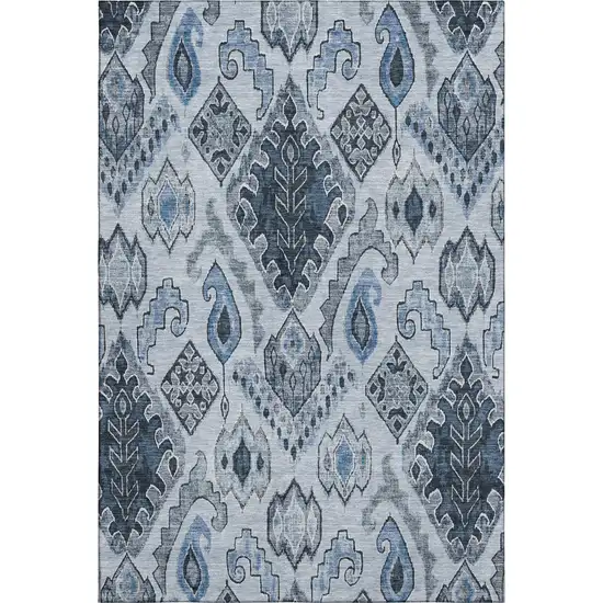 Blue Ivory And Gray Moroccan Washable Area Rug With UV Protection Photo 1