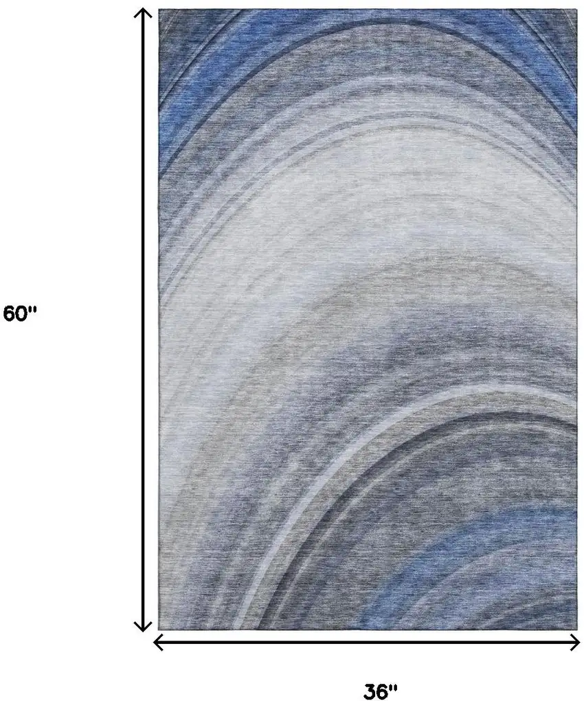 Blue Ivory And Gray Ombre Washable Area Rug With UV Protection Photo 3