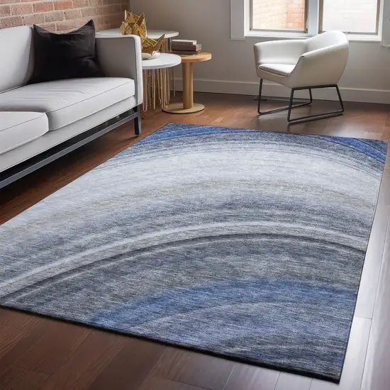 Blue Ivory And Gray Ombre Washable Area Rug With UV Protection Photo 4