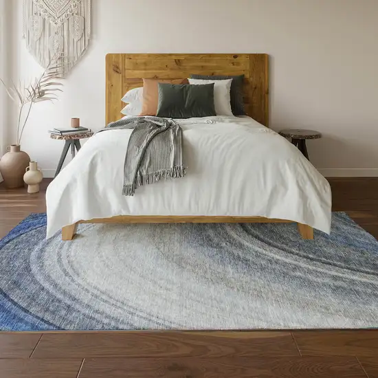 Blue Ivory And Gray Ombre Washable Area Rug With UV Protection Photo 5