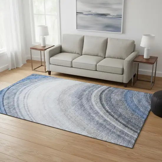 Blue Ivory And Gray Ombre Washable Area Rug With UV Protection Photo 2