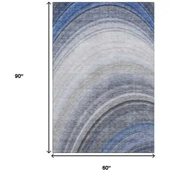 Blue Ivory And Gray Ombre Washable Area Rug With UV Protection Photo 9