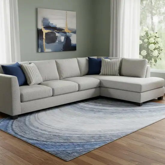 Blue Ivory And Gray Ombre Washable Area Rug With UV Protection Photo 1