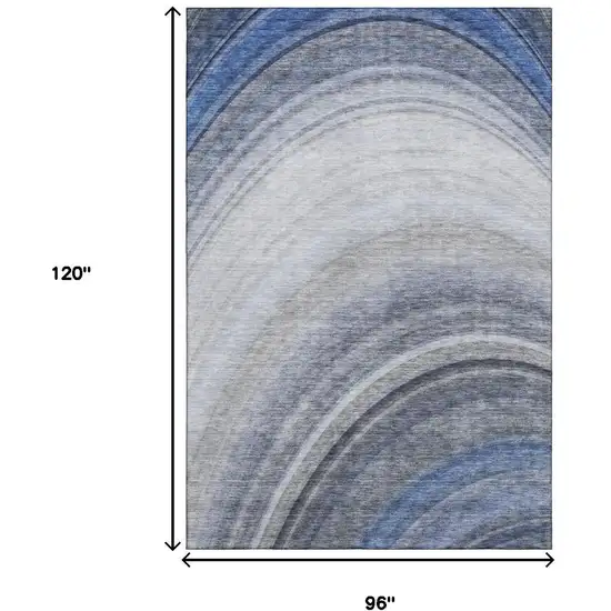 Blue Ivory And Gray Ombre Washable Area Rug With UV Protection Photo 9