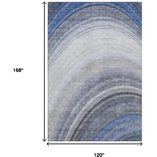 Blue Ivory And Gray Ombre Washable Area Rug With UV Protection Photo 7