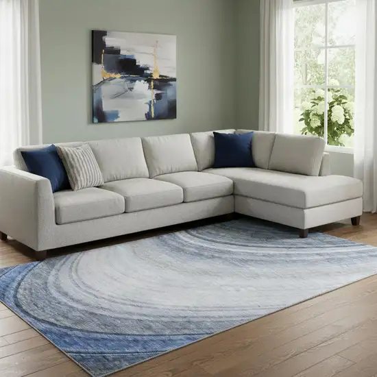 Blue Ivory And Gray Ombre Washable Area Rug With UV Protection Photo 1