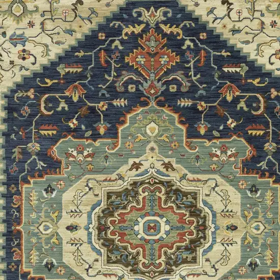 Blue Ivory And Gray Oriental Area Rug With Fringe Photo 9