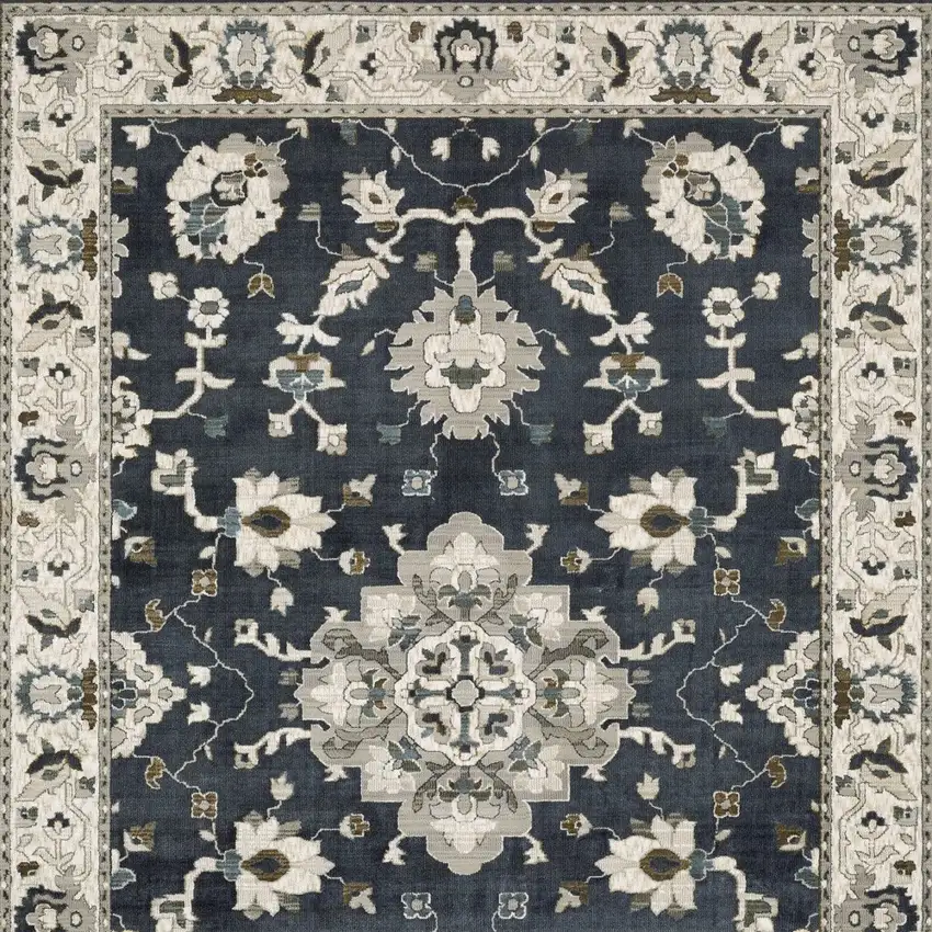 Blue Ivory And Gray Oriental Area Rug Photo 5