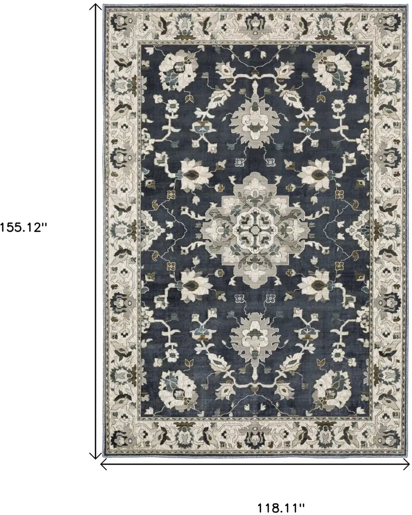Blue Ivory And Gray Oriental Area Rug Photo 3