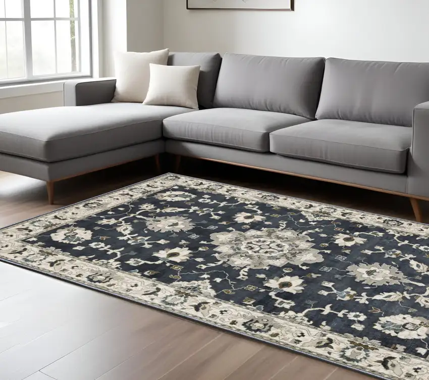 Blue Ivory And Gray Oriental Area Rug Photo 1