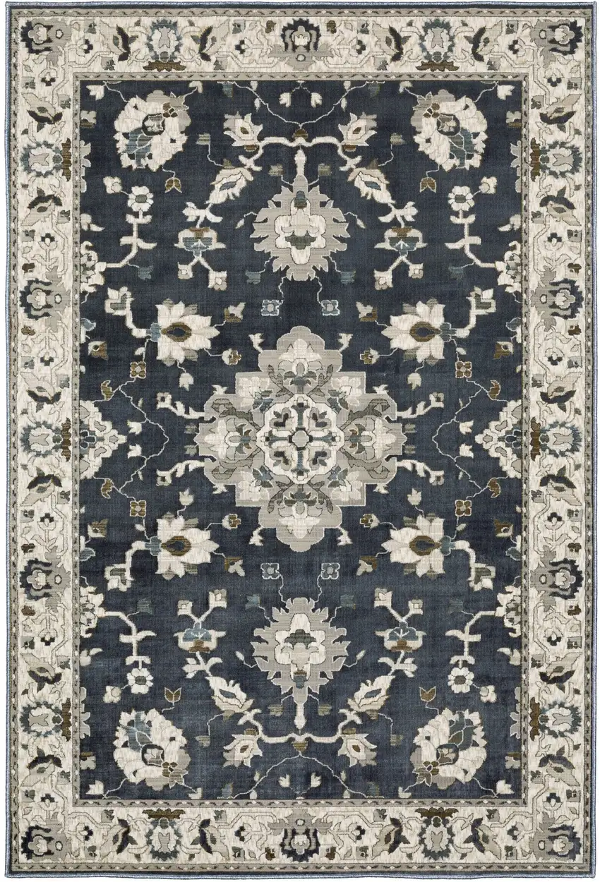 Blue Ivory And Gray Oriental Area Rug Photo 2