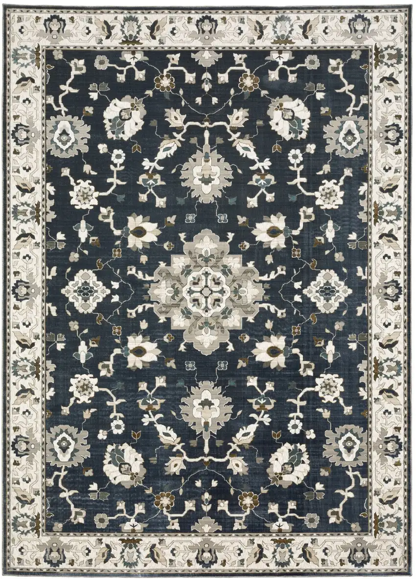 Blue Ivory And Gray Oriental Area Rug Photo 2