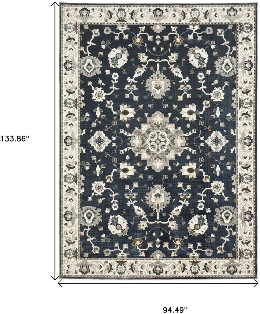 Blue Ivory And Gray Oriental Area Rug Photo 3