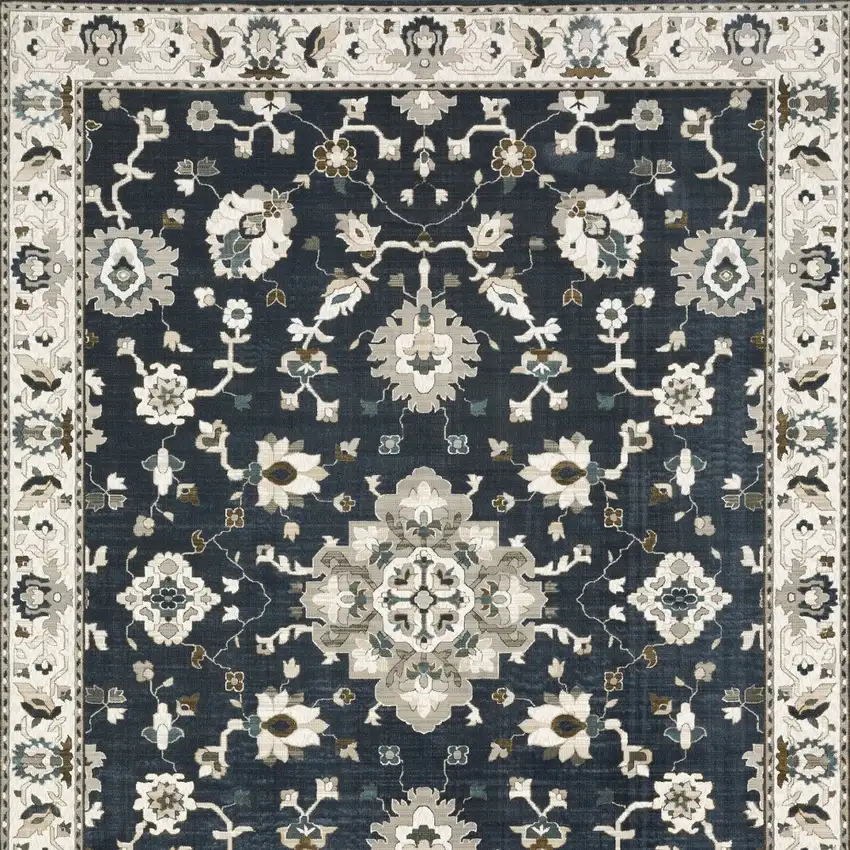 Blue Ivory And Gray Oriental Area Rug Photo 5
