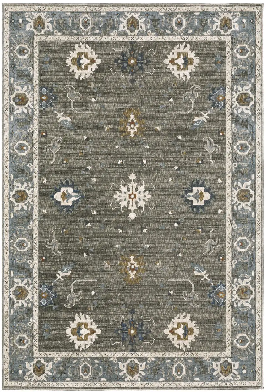 Blue Ivory And Gray Oriental Area Rug Photo 2