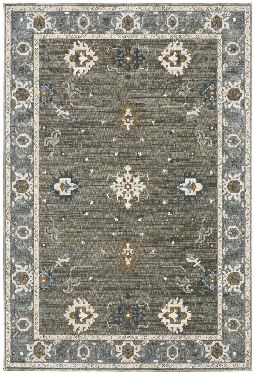 Blue Ivory And Gray Oriental Area Rug Photo 7