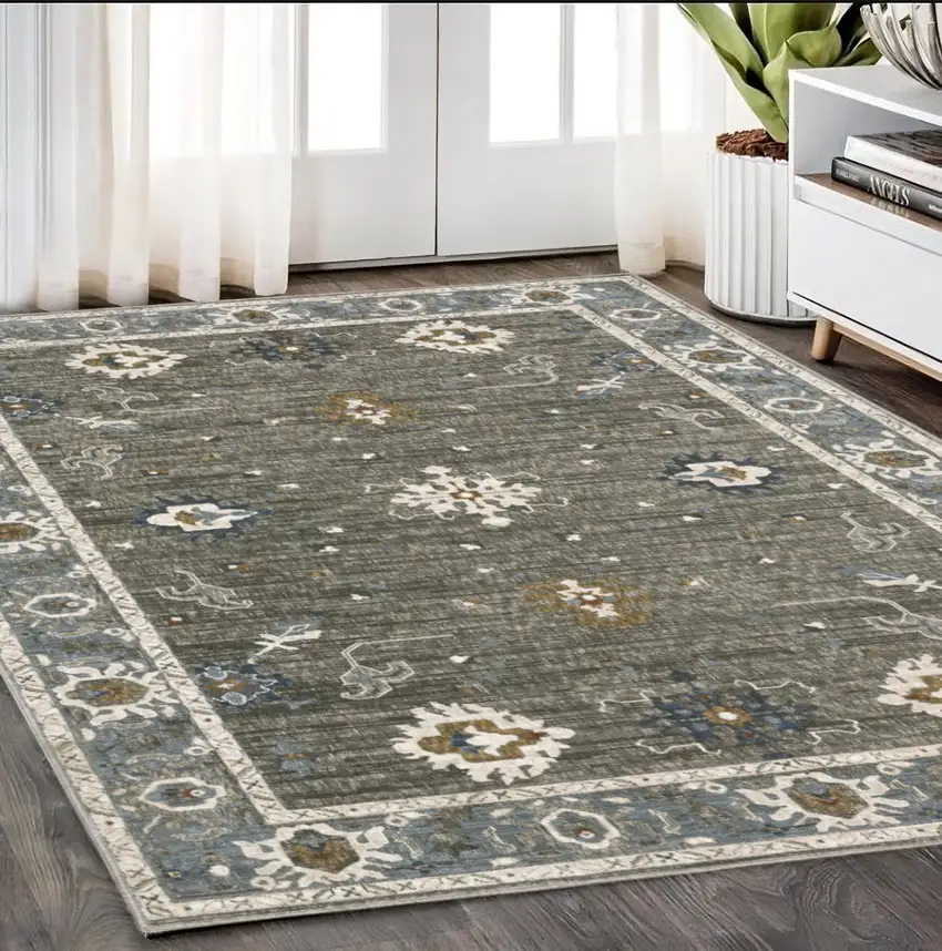 Blue Ivory And Gray Oriental Area Rug Photo 1