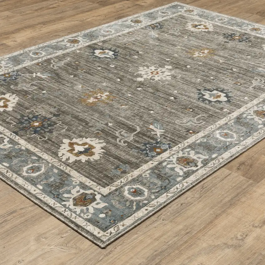Blue Ivory And Gray Oriental Area Rug Photo 9