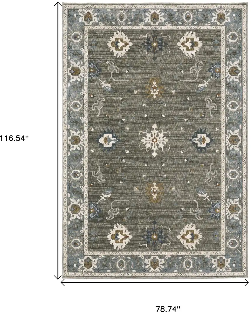 Blue Ivory And Gray Oriental Area Rug Photo 3