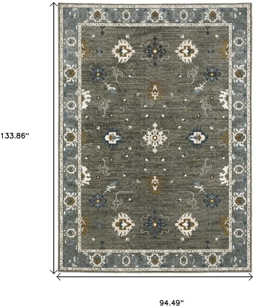 Blue Ivory And Gray Oriental Area Rug Photo 3