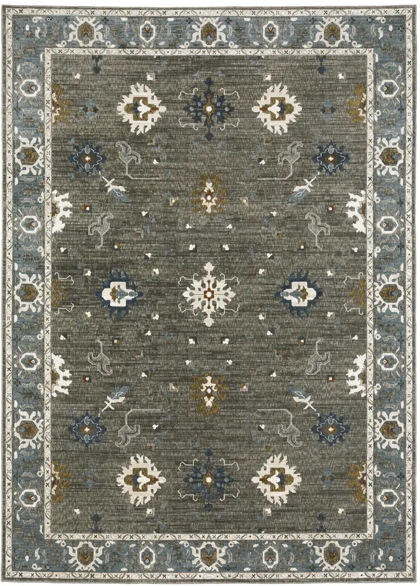 Blue Ivory And Gray Oriental Area Rug Photo 2