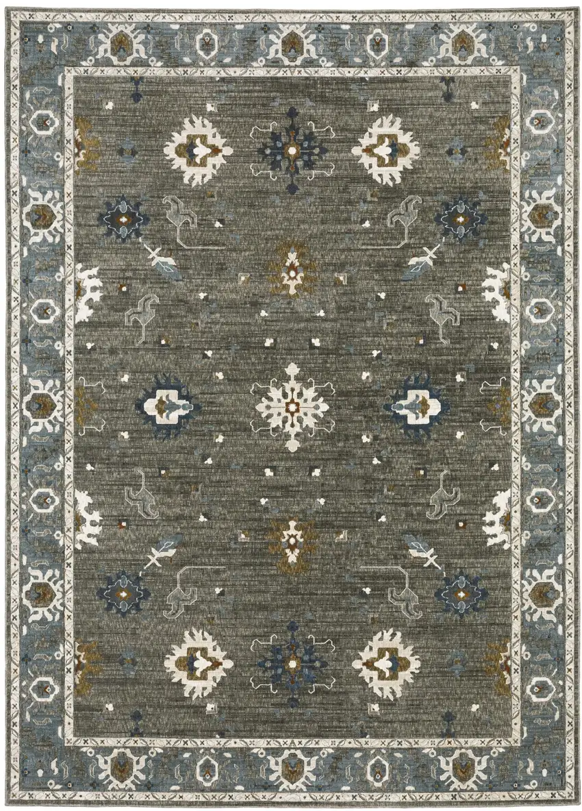 Blue Ivory And Gray Oriental Area Rug Photo 8