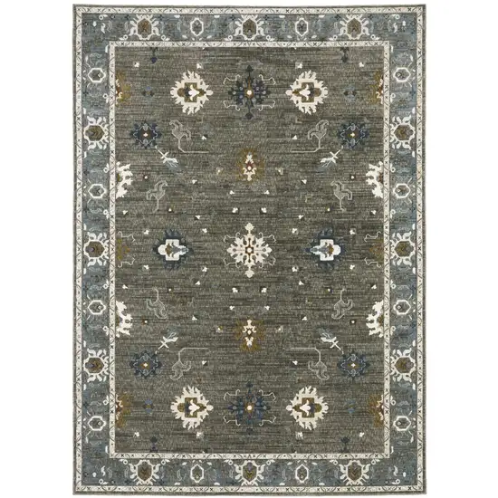 Blue Ivory And Gray Oriental Area Rug Photo 8