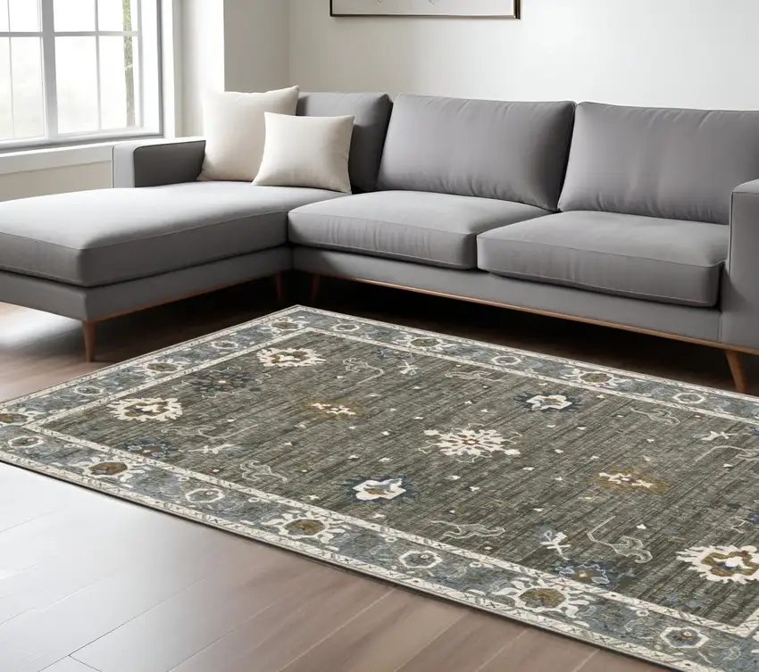 Blue Ivory And Gray Oriental Area Rug Photo 1