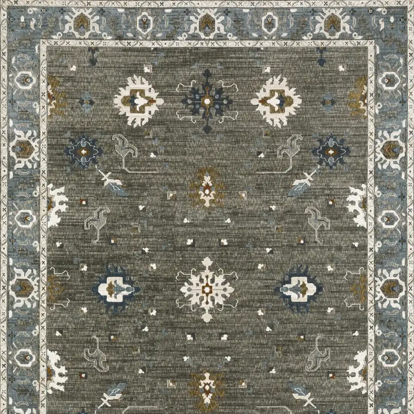Blue Ivory And Gray Oriental Area Rug Photo 7