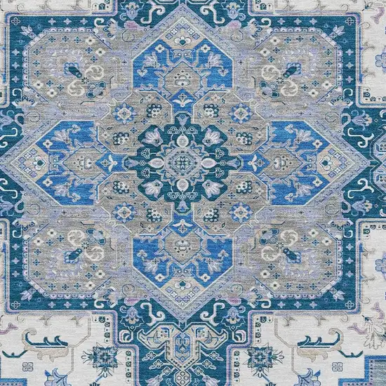 Blue Ivory And Gray Oriental Washable Area Rug With UV Protection Photo 2