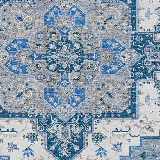 Blue Ivory And Gray Oriental Washable Area Rug With UV Protection Photo 2