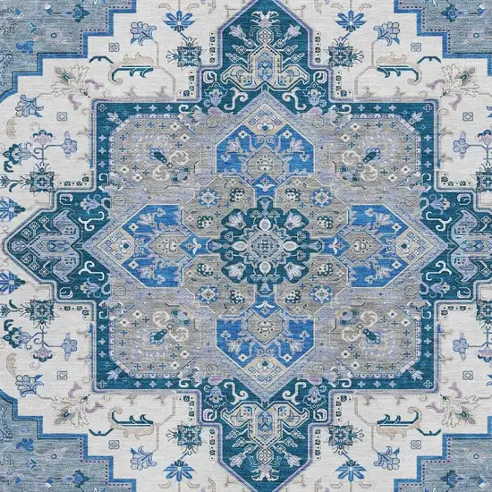 Blue Ivory And Gray Oriental Washable Area Rug With UV Protection Photo 3