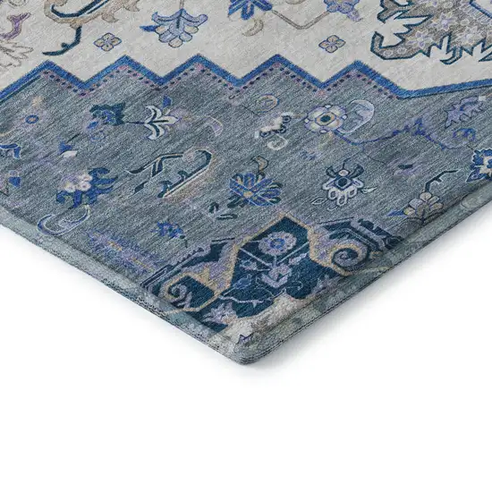 Blue Ivory And Gray Oriental Washable Area Rug With UV Protection Photo 7