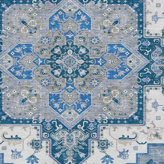 Blue Ivory And Gray Oriental Washable Area Rug With UV Protection Photo 2