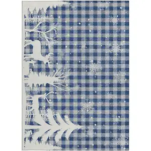 Photo of Blue Ivory And Gray Plaid Washable Indoor Outdoor Area Rug