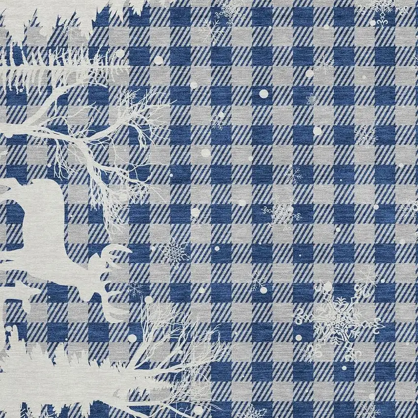 Blue Ivory And Gray Plaid Washable Indoor Outdoor Area Rug Photo 3