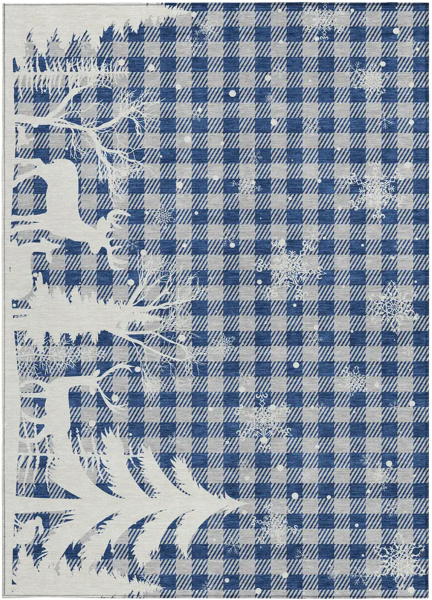 Blue Ivory And Gray Plaid Washable Indoor Outdoor Area Rug Photo 2