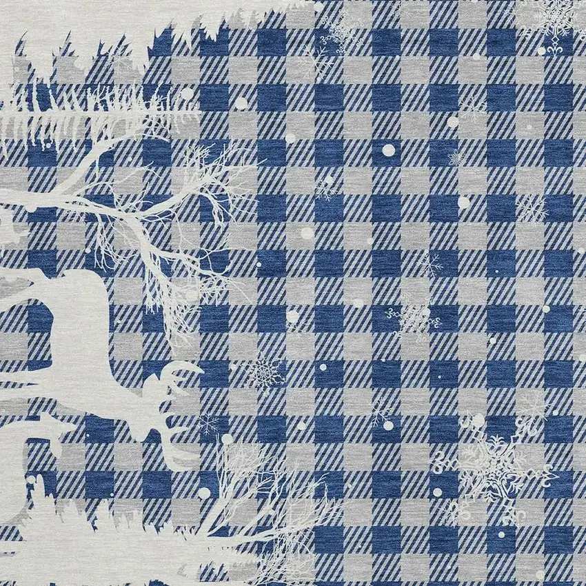 Blue Ivory And Gray Plaid Washable Indoor Outdoor Area Rug Photo 3