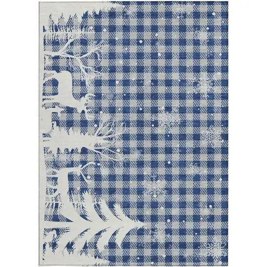 Blue Ivory And Gray Plaid Washable Indoor Outdoor Area Rug Photo 2