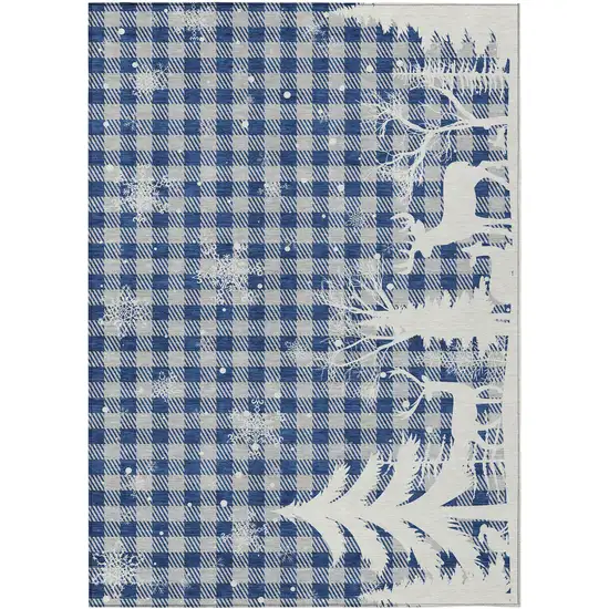 Blue Ivory And Gray Plaid Washable Indoor Outdoor Area Rug Photo 8