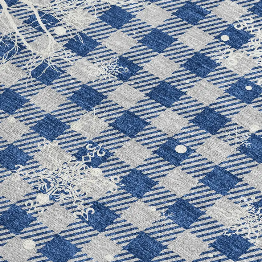 Blue Ivory And Gray Plaid Washable Indoor Outdoor Area Rug Photo 3