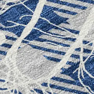 Photo of Blue Ivory And Gray Plaid Washable Indoor Outdoor Area Rug