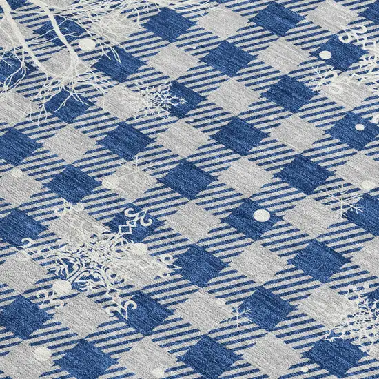 Blue Ivory And Gray Plaid Washable Indoor Outdoor Area Rug Photo 3