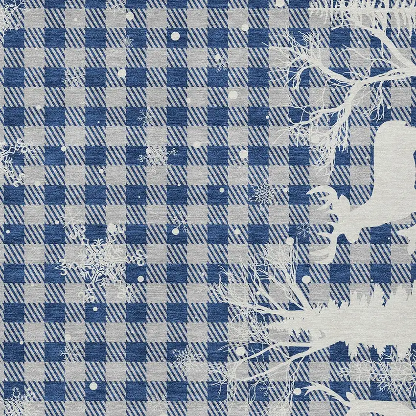 Blue Ivory And Gray Plaid Washable Indoor Outdoor Area Rug Photo 8
