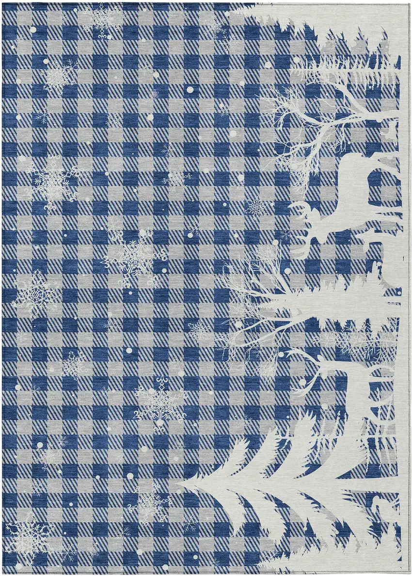 Blue Ivory And Gray Plaid Washable Indoor Outdoor Area Rug Photo 9