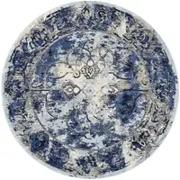 Photo of Blue Ivory And Gray Round Floral Distressed Stain Resistant Area Rug