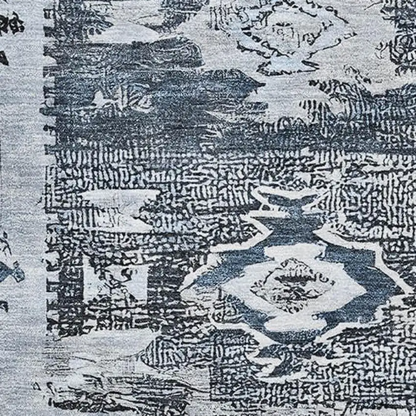 Blue Ivory And Gray Southwestern Washable Area Rug With UV Protection Photo 2